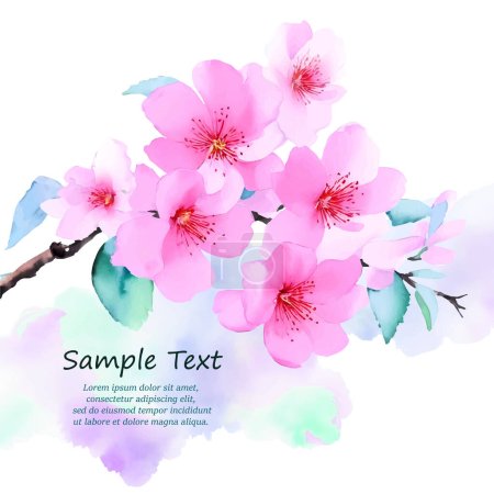 Foto de Rama de decoración vectorial con flores, flor de cerezo de primavera sobre fondo blanco. Lugar para tu mensaje. Sakura Cerezo japonés. Diseño para invitación, tarjeta, póster, folleto, etiqueta - Imagen libre de derechos