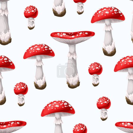 Illustration for Seamless pattern with fly agarics. Vector - Royalty Free Image