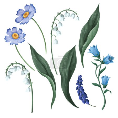 Ilustración de Lirios del valle y otras flores aisladas. Vector - Imagen libre de derechos