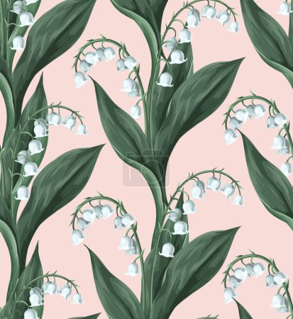 Seamless pattern with lilies of the valley. Vector