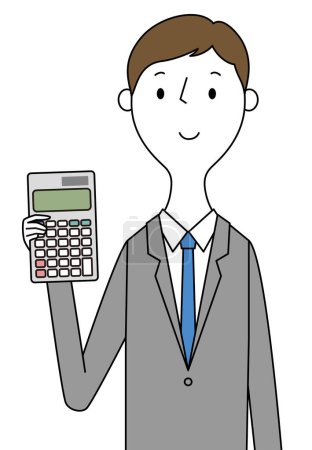 Téléchargez les illustrations : Jeune homme d'affaires avec calculatrice / C'est une illustration d'un jeune homme d'affaires avec une calculatrice. - en licence libre de droit