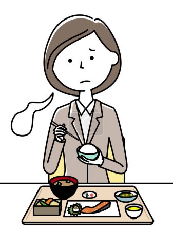 Illustration for Woman in a suit to eat/It is an illustration of a woman in a suit with anorexia. - Royalty Free Image