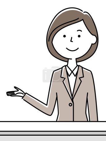 Illustration for A woman in a suit who will guide you at the reception/It is an illustration of a woman in a suit who will guide you at the reception. - Royalty Free Image