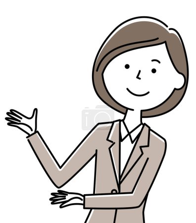 A woman in a suit to introduce/It is an illustration of a woman in a suit to be introduced.