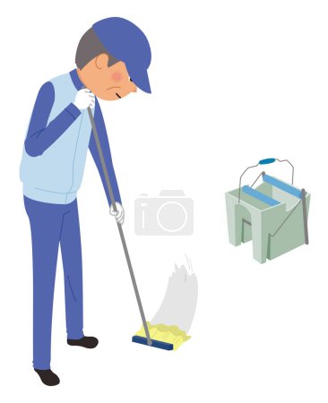 Cleaning staff mopping/It is an illustration of a cleaning staff mopping.