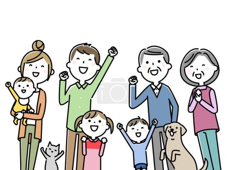 Familia feliz de tres generaciones / Esta es una ilustración de una familia feliz de tres generaciones.