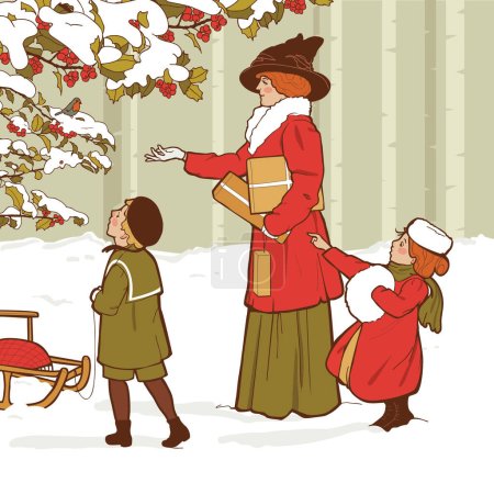 Téléchargez les illustrations : Carte de vœux de Noël vintage, illustration vectorielle - en licence libre de droit