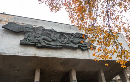 Photo for Kiev, Ukraine. October 25, 2022. Bas-relief of space on the facade of building 19 of the Kyiv Polytechnic University - Royalty Free Image