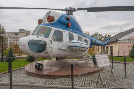 Photo for Kyiv, Ukraine. October 14, 2022 Light multi-purpose helicopter Mi-2 of 1961 in the KPI Museum close-up - Royalty Free Image