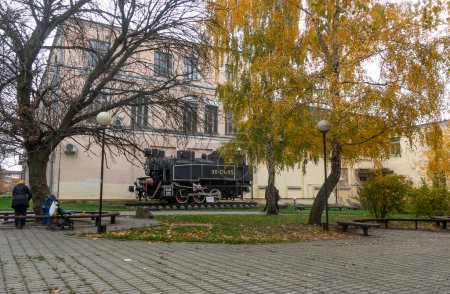Photo for Kiev, Ukraine. October 25, 2022. An old steam locomotive in the park of the Kyiv Polytechnic Institute. - Royalty Free Image