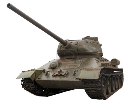 Foto de Tanque medio t-34-85 modelo 1944. Foto aislada en blanco con camino de trabajo - Imagen libre de derechos