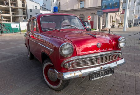 Photo for Minsk, Belarus. October 15, 2023 Red retro car Moskvich 407 - Royalty Free Image