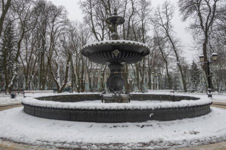 Foto de Fuente Termenovsky de hierro fundido - un hito histórico del Parque Mariinsky en Kiev en invierno - Imagen libre de derechos