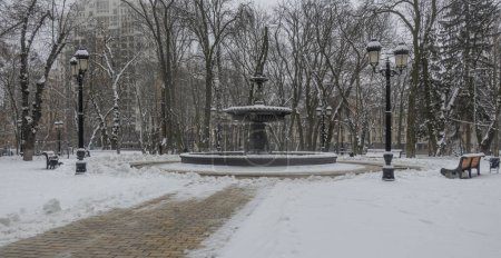 Foto de Una antigua fuente en Kiev Mariinsky Park en invierno - Imagen libre de derechos