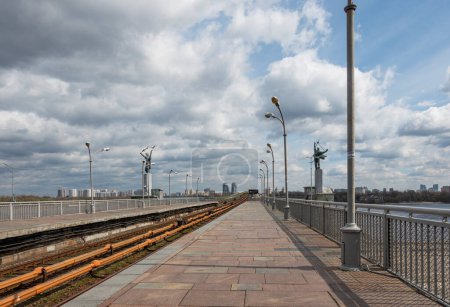 Photo for View of the Metro Bridge. Dnepr metro station in Kyiv on a spring day - Royalty Free Image