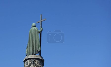 Photo for The oldest sculptural monument in Kyiv, built in 1853 Monument to Prince Vladimir the Baptist against the backdrop of blue skies - Royalty Free Image