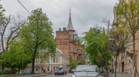 Photo for View of Baron Steingel Castle from Yaroslaviv Val Street in Kyiv in spring - Royalty Free Image