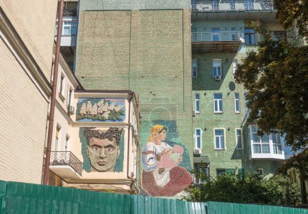 Photo for Kiev, Ukraine. May 2, 2024 Mosaic on Tereshchenkovskaya Street in the courtyard of the Khanenko National Museum of Art - Royalty Free Image