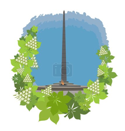 Ilustración de Monumento a la Gloria Eterna en Kiev, castaños en primavera. Símbolos de Kiev. Dibujo vectorial - Imagen libre de derechos