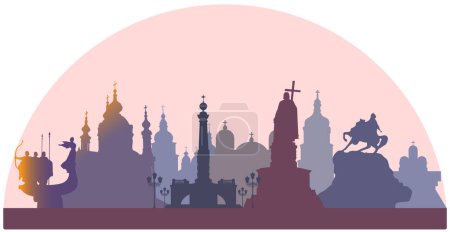 Illustration vectorielle des sites touristiques de Kiev. Ensemble de monuments célèbres de Kiev