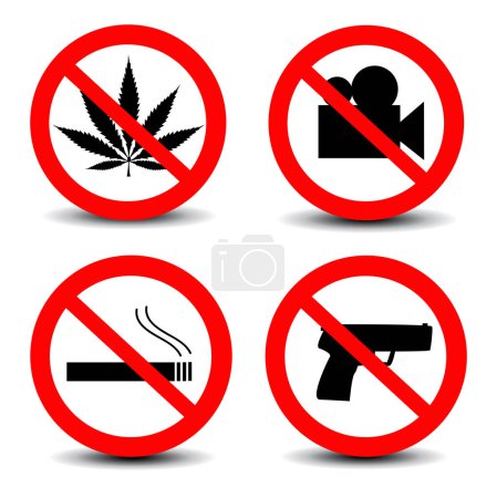 Illustration for No Smoking, guns, video Sign - Royalty Free Image
