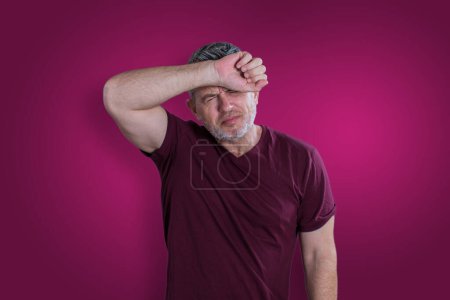 Photo for People, crisis, emotions and stress concept. Unhappy sad man suffering from head ache - Royalty Free Image