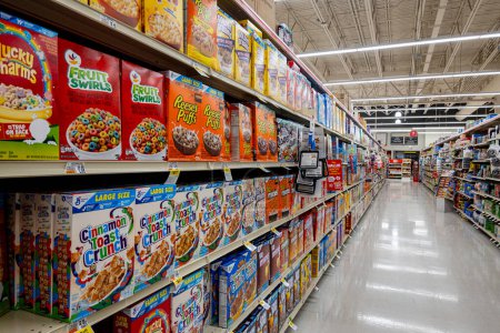 Photo for Chambersburg Pennsylvania USA 4-18-2024 breakfast cereal aisle in supermarket - Royalty Free Image
