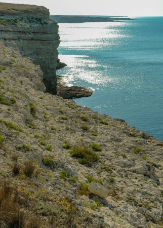 Photo for Coastal limestone cliffs on Atlesh in Crimea, Tarkhankut - Royalty Free Image