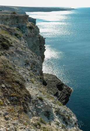 Photo for Coastal limestone cliffs on Atlesh in Crimea, Tarkhankut - Royalty Free Image