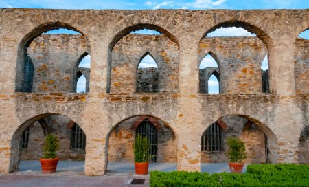 Photo for USA, TEXAS - NOVEMBER 25, 2011: tourist attraction, architecture, ancient building and church ruins in Mission San Jose, San Antonio, Texas - Royalty Free Image