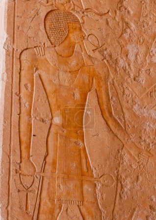 Photo for EGYPT,  LUXOR - MARCH 01, 2019:  archaeological site, drawings and geoglyphs on the walls of an ancient temple, the temple of Hatshepsut near Luxor in Egypt - Royalty Free Image