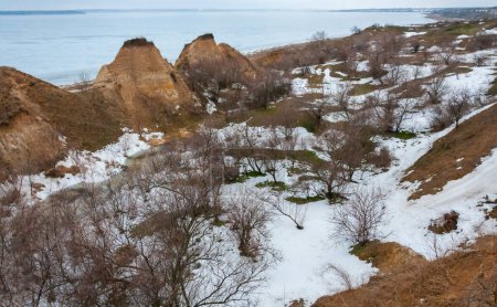 Photo for Camel rocks on the bank of the Tiligul estuary in winter - Royalty Free Image