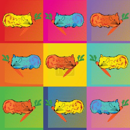 Foto de Arte pop Andy Warhol fondo ilustración con hamster colorido comer zanahoria, vector - Imagen libre de derechos