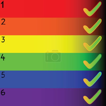 Illustration for Rows for writing with rainbow colors and check mark , vector illustration - Royalty Free Image