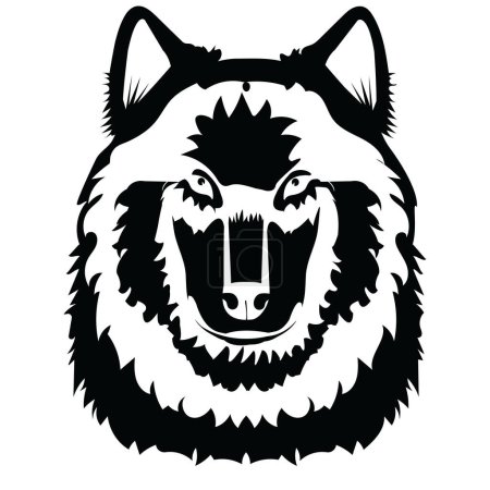 Foto de Ilustración en blanco y negro de una cabeza de lobo; cabeza de animal monocromo, diseño tribal - Imagen libre de derechos