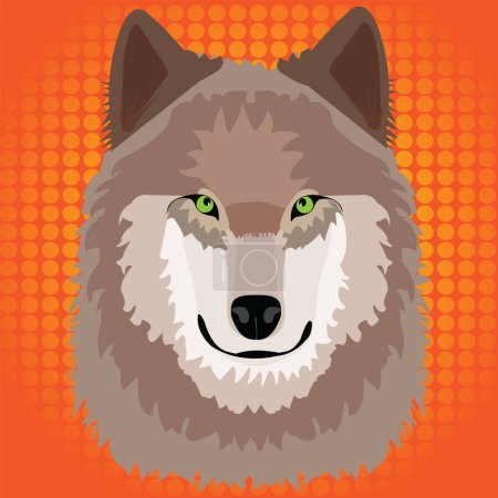 Ilustración de Ilustración de un lobo salvaje con fondo de arte pop; fondo naranja; ilustración vectorial - Imagen libre de derechos