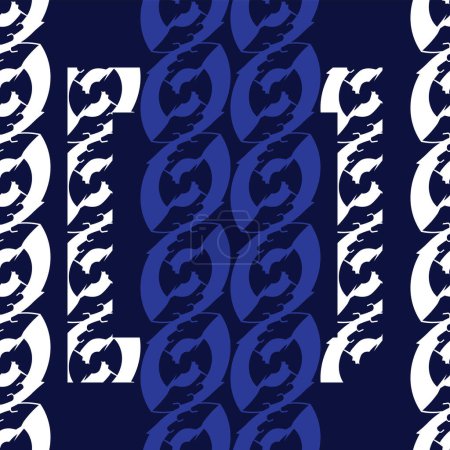 Ilustración de Patrón con frijoles abstractos; patrón de dos colores; diseño de cadena de ornamento abstracto azul y blanco - Imagen libre de derechos