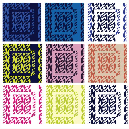 Ilustración de Conjunto de nueve patrones con diseño abstracto de semillas y cuadrado decorado - Imagen libre de derechos