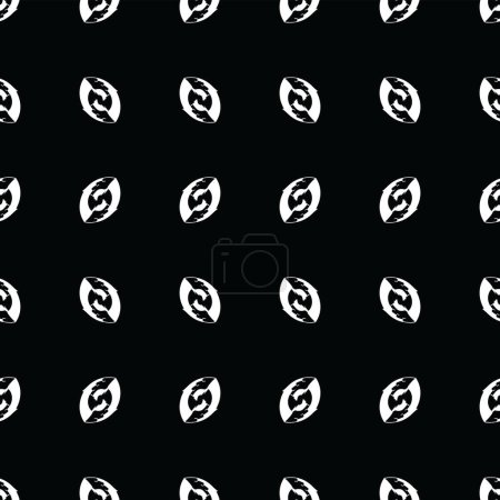 Ilustración de Patrón sin costuras con forma de tuerca abstracta blanca sobre fondo negro; filas horizontales de formas de frijoles abstractos monocromo - Imagen libre de derechos