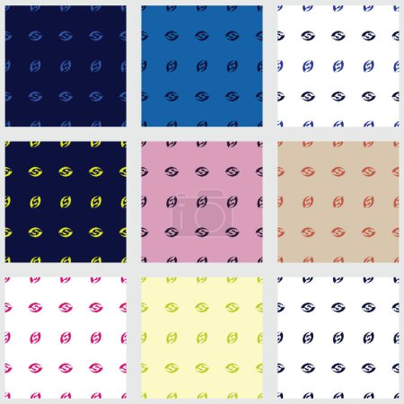 Ilustración de Conjunto de nueve patrones con semillas abstractas que se repiten en filas dispuestas horizontal y verticalmente - Imagen libre de derechos