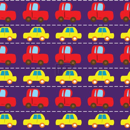 Illustration for Childish rows of colorful cars seamless pattern - Royalty Free Image