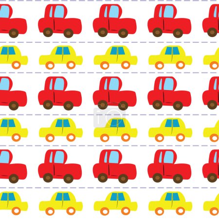 Illustration for Childish rows of colorful cars seamless pattern - Royalty Free Image