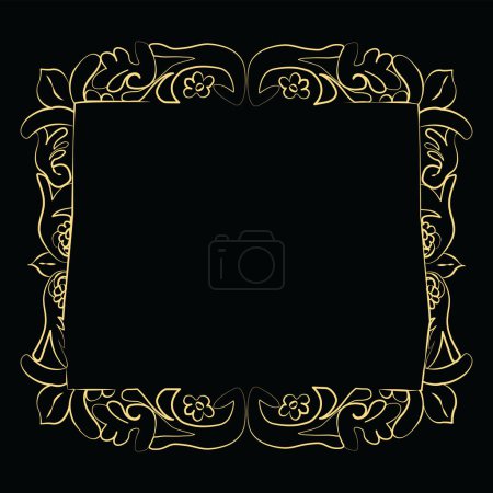 Illustration for Gold decorated frame with black background and space for text in the middle for certificate, announcement, message; doodle leaf frame; border for messages - Royalty Free Image