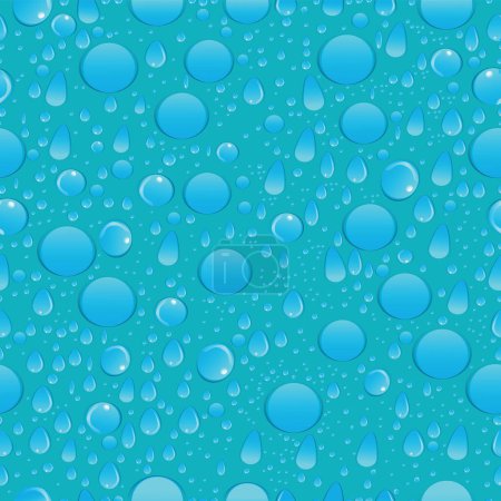 Foto de Gotas de lluvia de diferentes formas sobre fondo turquesa patrón sin costuras; burbujas de agua sobre fondo de pantalla turquesa - Imagen libre de derechos
