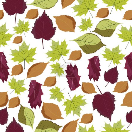 Illustration for Colorful leaves seamless pattern with brown, green and claret leaves - Royalty Free Image