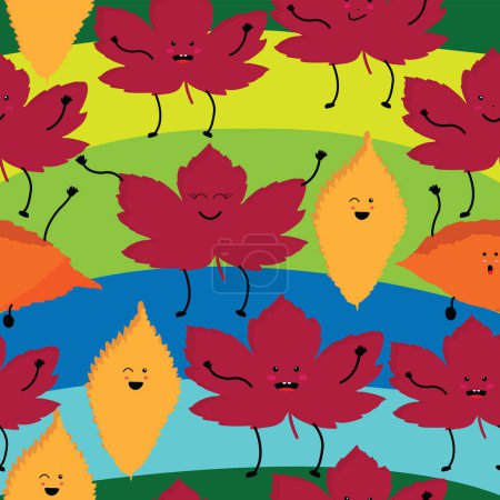 kawaii hojas patrón inconsútil colorido; hojas coloridas patrón inconsútil 