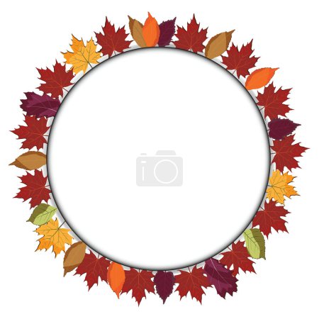 round paper cut copyspace with colorful leaves border; copyspace framed with leaves in autumnal colors; can be used to annouce events, educational use, label for price