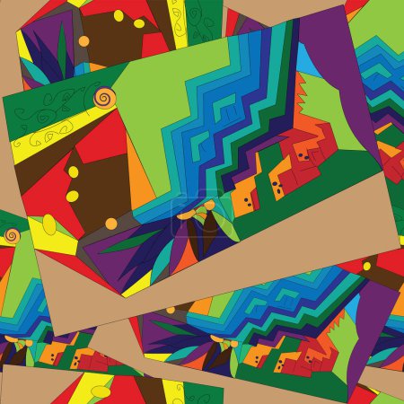 Foto de Diseño único sin costuras geométrico abstracto colorido; tarjeta abstracta con paisaje abstracto - Imagen libre de derechos