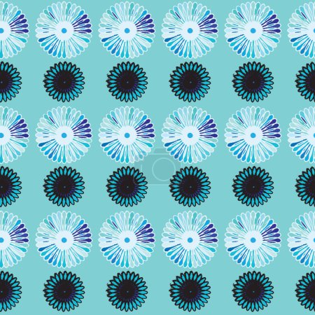 Foto de Filas con serie de roseta artística patrón sin costuras; ilustración vectorial con filas de flores azules - Imagen libre de derechos