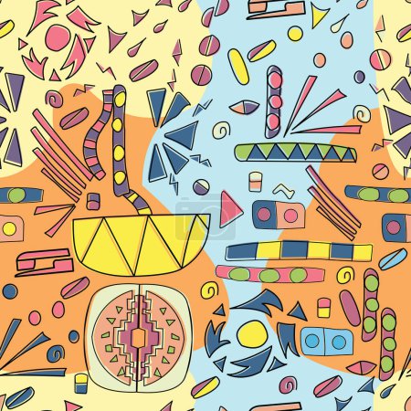 Illustration for Multicolored doodle geometric colorful shapes seamless - Royalty Free Image